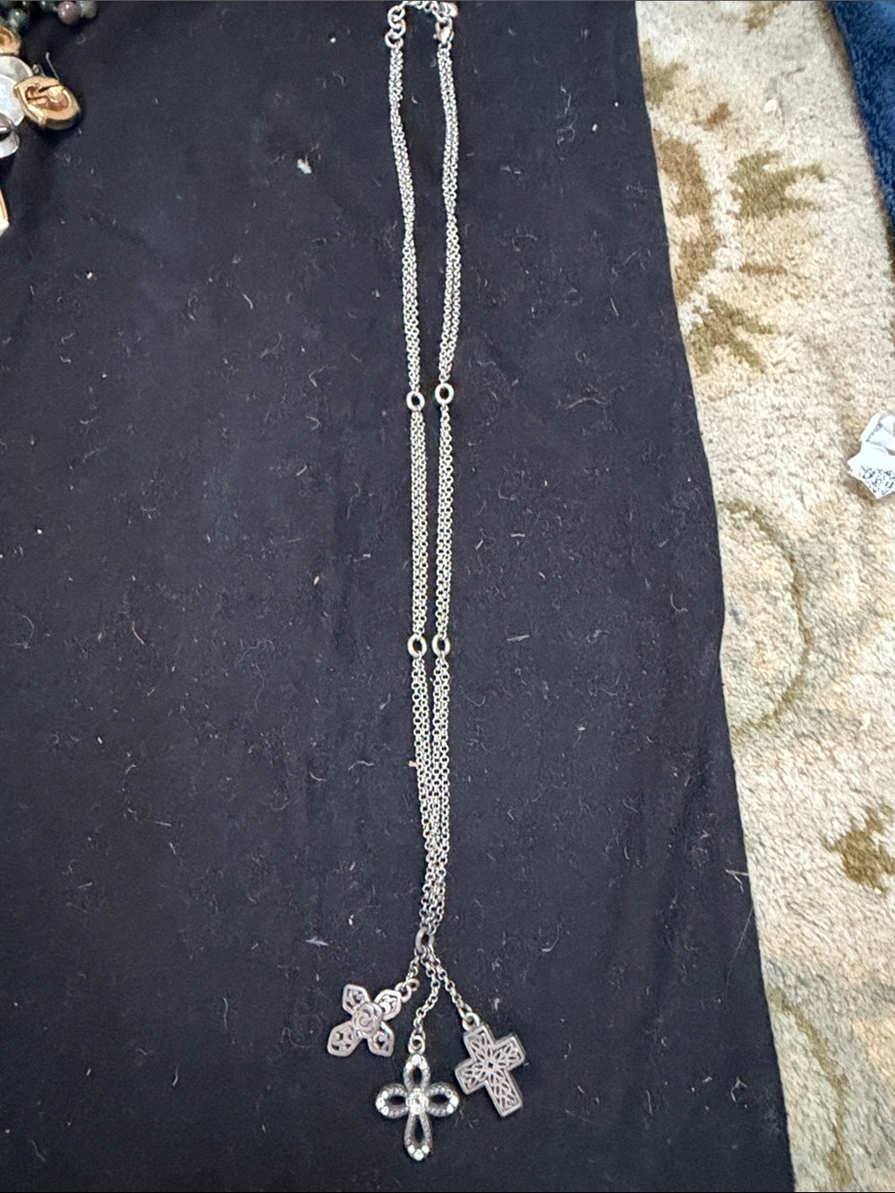 Brighton Silver-Tone Triple Cross & Flower Charm Necklace